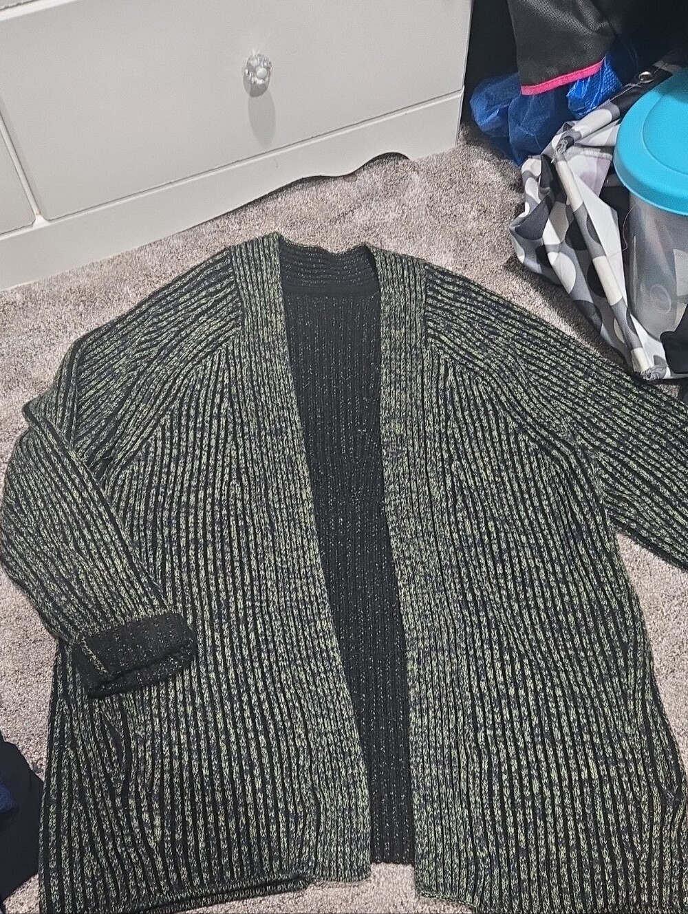 Lululemon Ribbed Open-Front Cardigan in Black and Olive